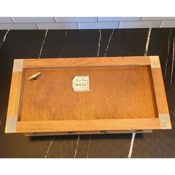 Vintage Mele Wooden Jewelry Dresser Music Box Cane Top Chest Boho Décor *FLAW* - Picture 12 of 16